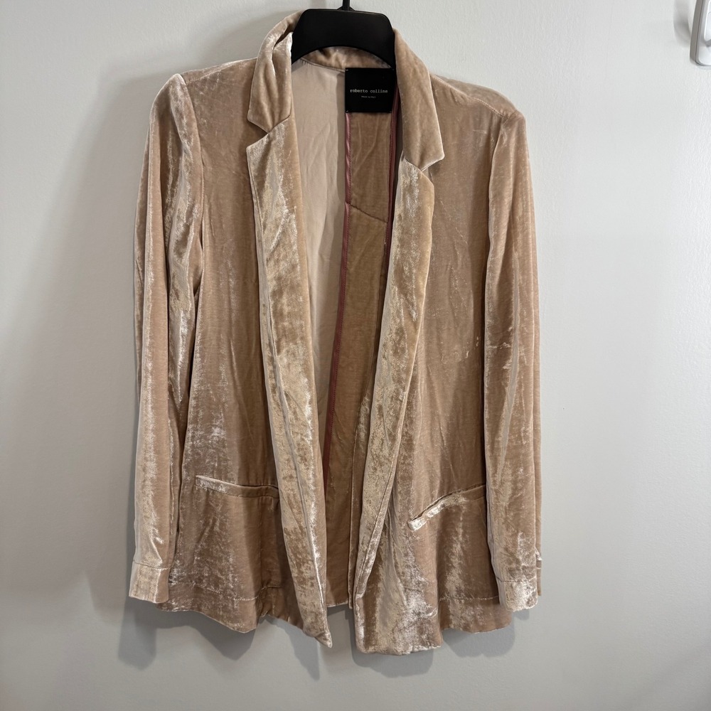 Roberto Collina Velvet Blazer Tan ‎ Champagne Open Front Made in Italy